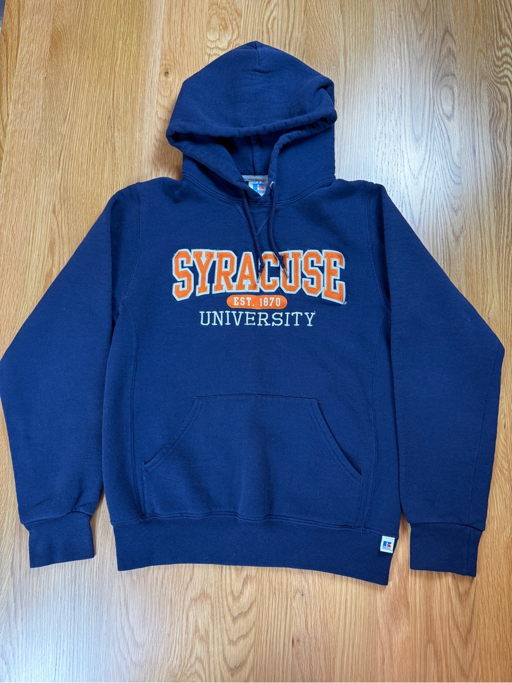 Vintage Russell Athletic Navy Hoodie with Orange White Syracuse University Small